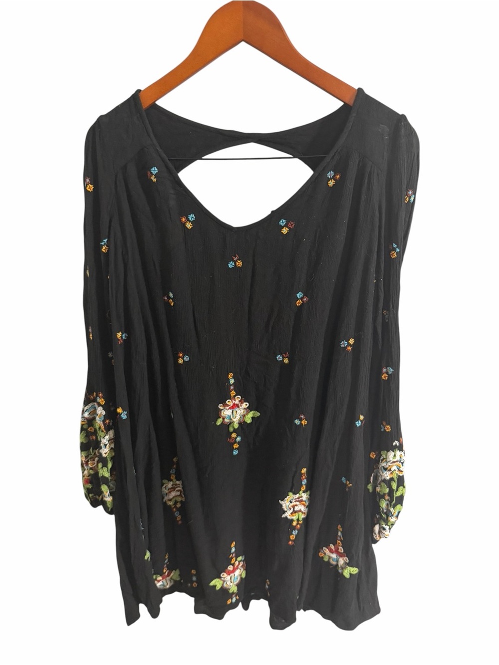 Free People Black Floral Embroidered V-Neck Mini Dress - Picture 3 of 8